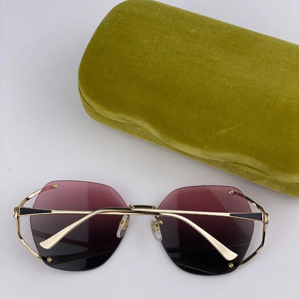 NEW GUCCI GG0651S 001 Gold Purple Green Gradient Square Oversized Rimless Women - Picture 10 of 12